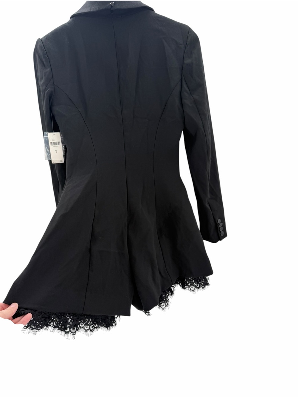 Anthropologie Long-Sleeve Tuxedo Lace-Hem Romper - Black - Size 2 XS NWT - Picture 7 of 16